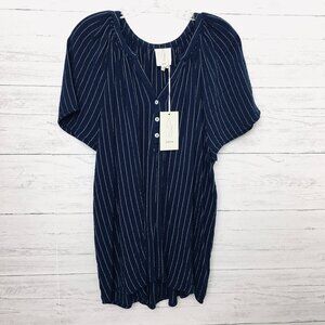 NEW Joie Navy Blue & White Striped Tunic Top Cap Sleeves size 2X